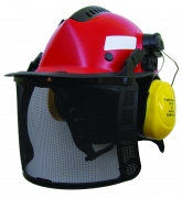 Arborist Red Pacific Kelvar Helmet with Ear Muffs & Mesh Face Shield 